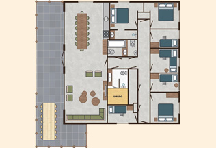 Beekse Bergen Safari Resort accommodaties - Savanne Groepslodge 14 personen - plattegrond Beekse Bergen Safari Resort accommodaties - Savanne Groepslodge 14 personen - plattegrond